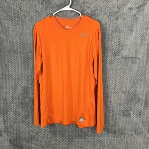Nike Mens Large Pro Combat Hyperwarm Shield Dri-Fit Performance Orange Shirt